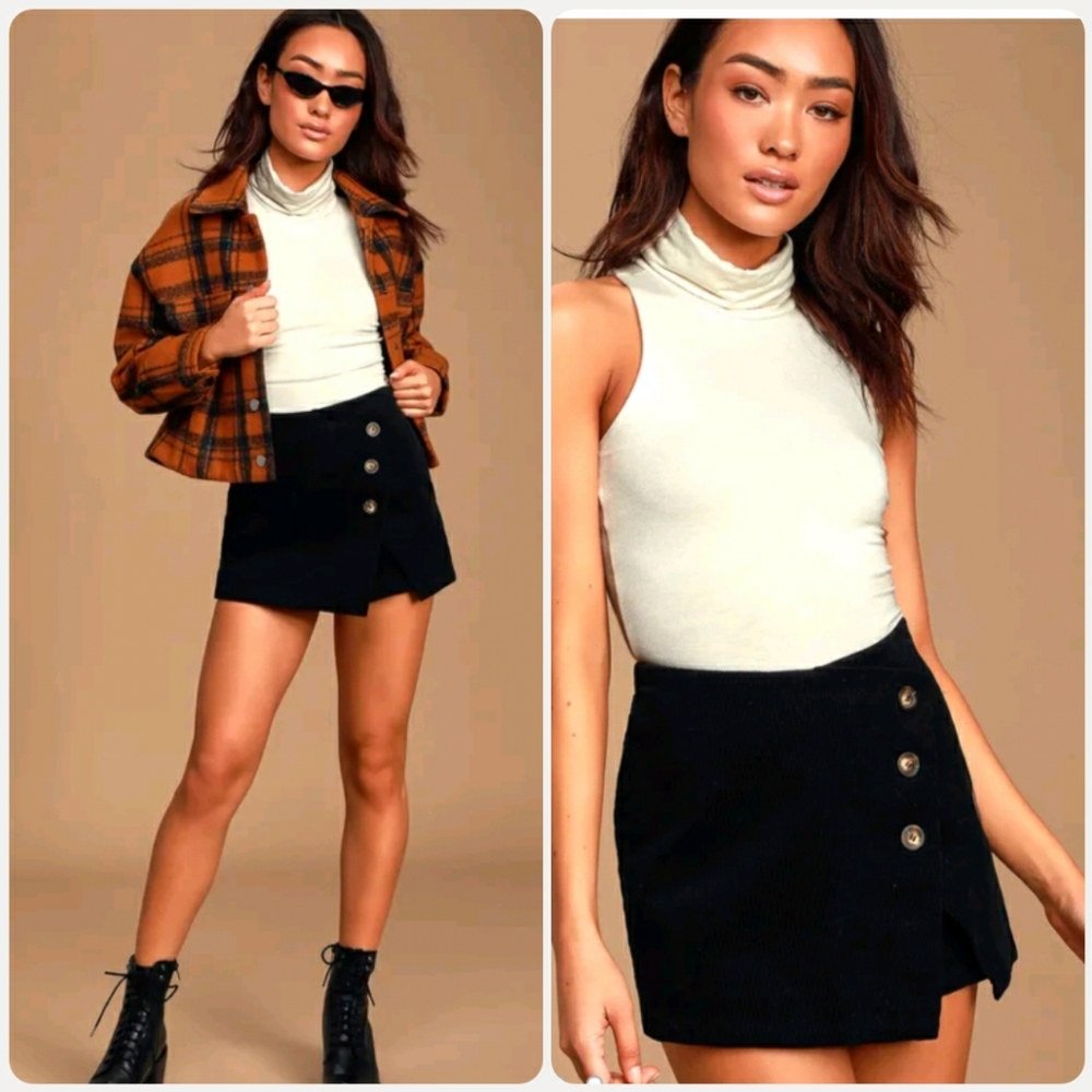 Lulu's Road to Love Black Corduroy Skort
